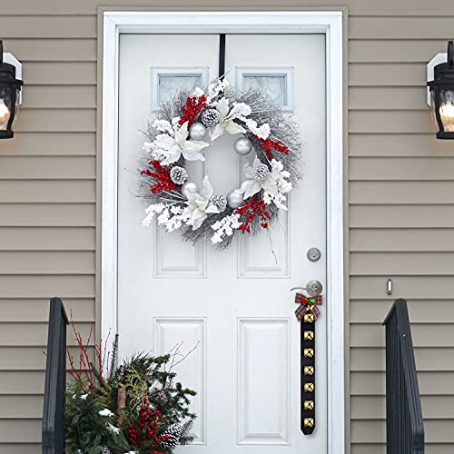 2 Pcs Christmas Jingle Bell Door Hanger with Bow, 18.7-Inch Gold Sleigh Bells