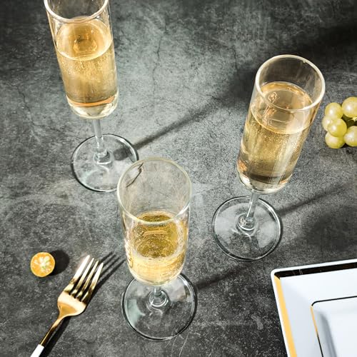 UMEIED 6oz Champagne Flutes Set of 12 Long Stem Glasses Elegant Party Drinkware