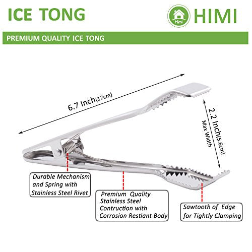 HINMAY 6-3/4 Inch Stainless Steel Ice Tongs for Ice Buckets, Multi-Purpose Serving Tool