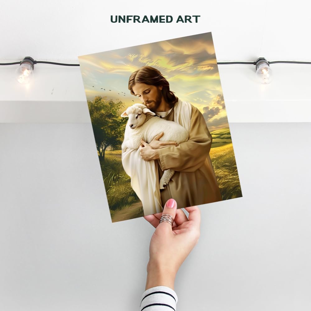Skiennix Religious Wall Decor | Lamb of God Jesus Artwork - Farmhouse Style Catholic Art for Home