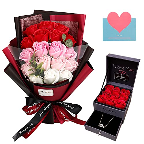 Artificial Rose Bouquet Gift Set with Love Necklace and LED Light