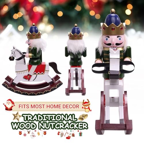 Tngan Red Wooden Rocking Horse Nutcracker Christmas Decor - Soldier Figurine