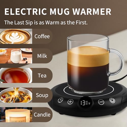 EIHO Black Coffee Mug Warmer with 8 Temp Settings, 12H Timer, Safe Auto Shut-Off
