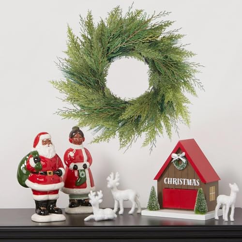 20-Inch Faux Norfolk Pine Christmas Wreath for Front Door and Holiday Decor
