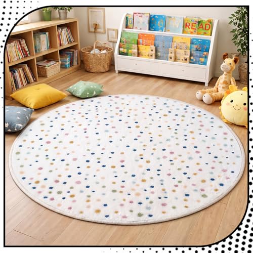 4 ft Round Boho Classroom Rug, Non-Slip Soft Reading Corner Carpet