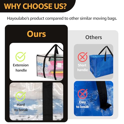 Hayoulabo 12 Pack Clear Heavy Duty Large Moving Storage Bags with Lids & Handles