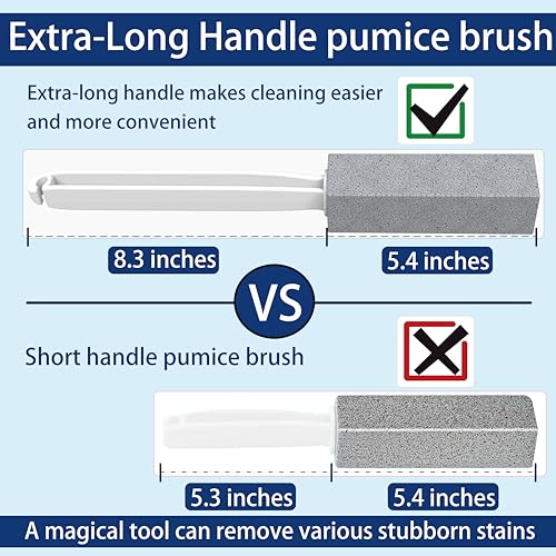 Pumice Stone Toilet Bowl Cleaner Brush with Extra Long Handle (2 Pack)