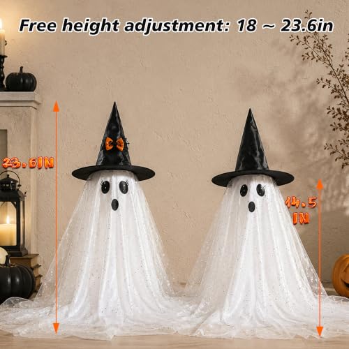 AYGXU 2Pcs Lighted Halloween Ghost Decorations with Remote String Lights