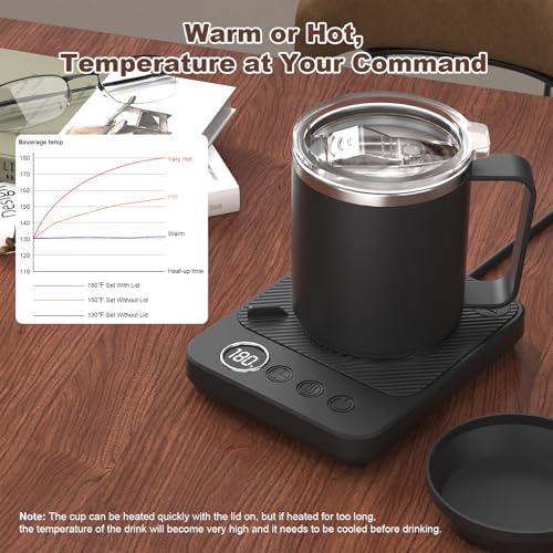 Felibeaco Black Coffee Mug Warmer Set with 16oz Heated Mug & Detachable Base