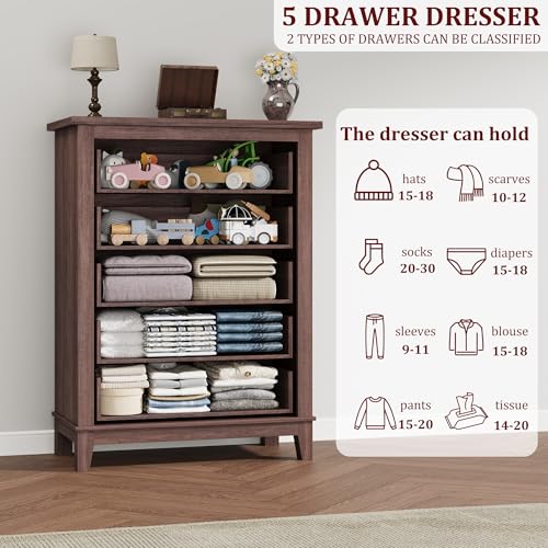 5-Drawer Vertical Dresser, Tall Wooden Storage Chest for Bedroom