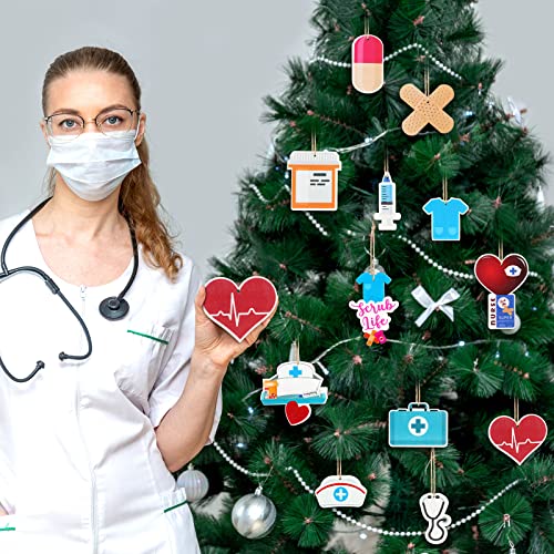 Gerrii 48 Pcs Christmas Nurse Wooden Ornaments - Classic Hanging Holiday Decor