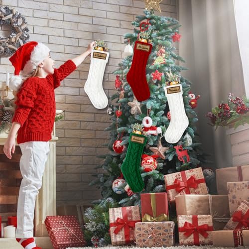 Personalized 18" Christmas Stockings 4-Pack with Leather Patches - Red Green White
