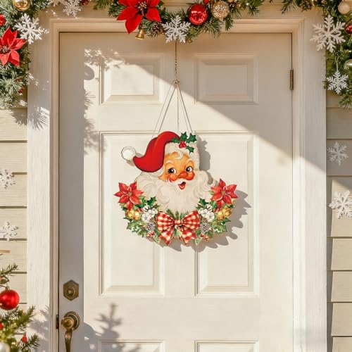 Sophena Santa Wooden Christmas Door Wreath Large - Welcome Holiday Decor