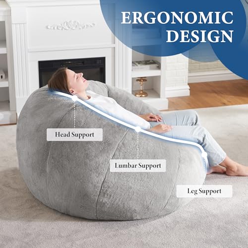Oversized Donut Bean Bag Chair for Adults, Plush Faux Fur Lounger