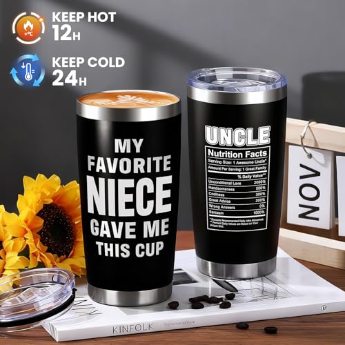 Pradnel Uncle Gift from Niece Nephew - Funny Uncle Gift Set for Men - Gift Box for Birthday, Christmas, Father's Day - Includes Tumbler & Candle - THIS listing