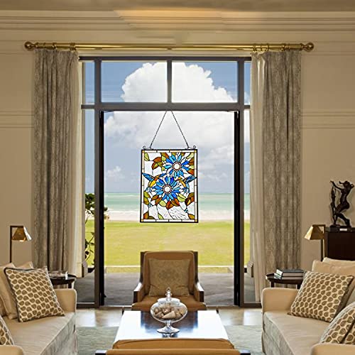 Capulina Handmade Stained Glass Window Panel with Sunflower & Bird Design
