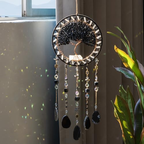 Tree of Life Dream Catcher & Crystal Sun Catcher Boho Window Hanging