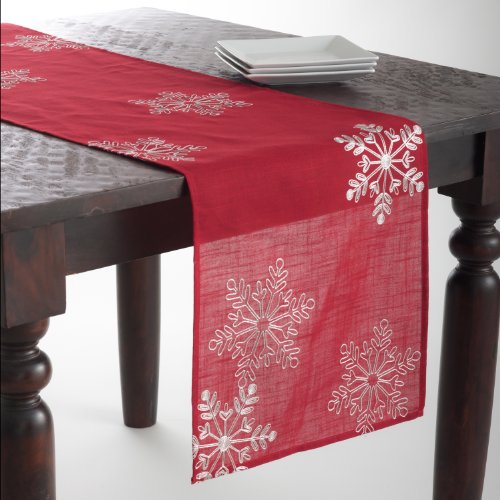 SARO LIFESTYLE Red Embroidered Snowflake Christmas Table Runner 16x108 inches