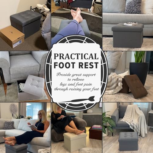 Small Folding Storage Ottoman Stool - Under Desk Footrest (Dark Gray)