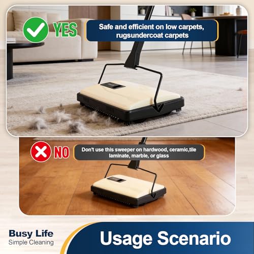Manual Carpet Sweeper with Long Handle for Pet Hair and Dust Cleaning