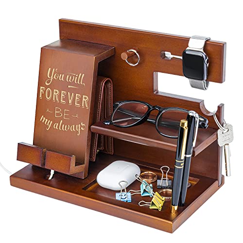 Awofer Wooden Docking Station for Men Personalized Gift for Husband Boyfriend - Engraved Phone Organizer Nightstand