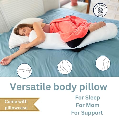 48-Inch Adjustable Round Body Pillow with Zipper Cover - Soft Support