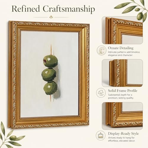 Vintage Olive Martini Wall Art, 11x9 Inch Framed Canvas Print