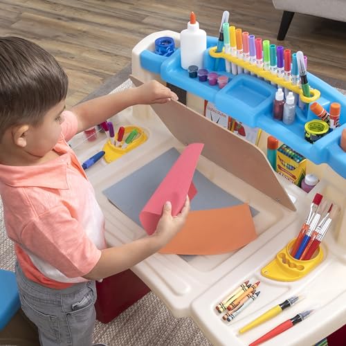 Kids Art Master Desk and Chair Set with Storage and Built-in Lamp