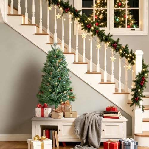 3ft Green Artificial Pre-Lit Christmas Tree with Red Berries & Ornaments - 3ft-Variation