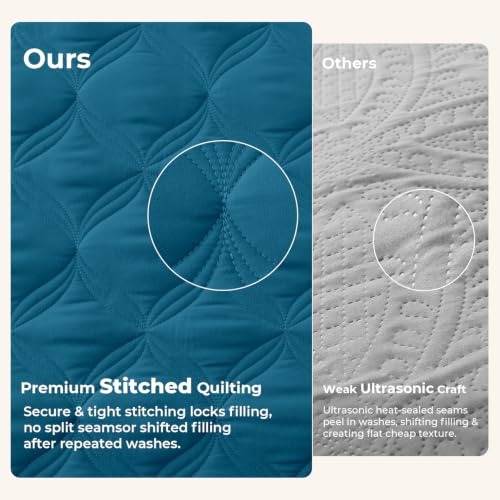 Litanika 3-Piece King Quilt Bedding Set - Soft Lightweight Teal Blue Bedspread