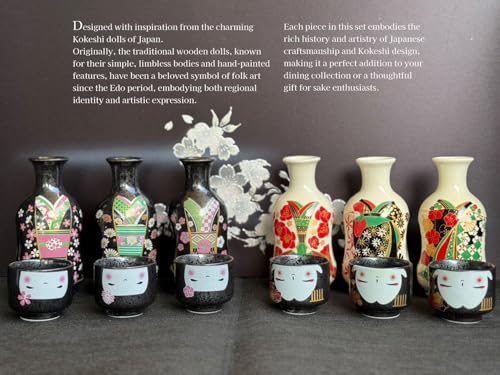 Japanese Kokeshi Sake Set 170ml Ceramic Tokkuri & Ochoko Cup Sakura Komachi