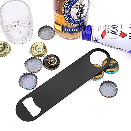 KTOJOY 7-Inch Stainless Steel Flat Bottle Openers - Pack of 4, Black, for Bar & Kitchen