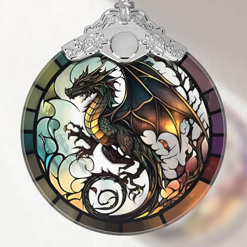 Dragon Stained Glass Ornament, 3.5-Inch Holiday Tree Hanging Decoration