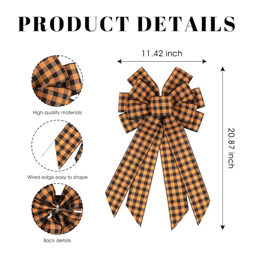 Large Buffalo Plaid Wreath Bow - 11x20 Inch Orange & Black Fall Decor