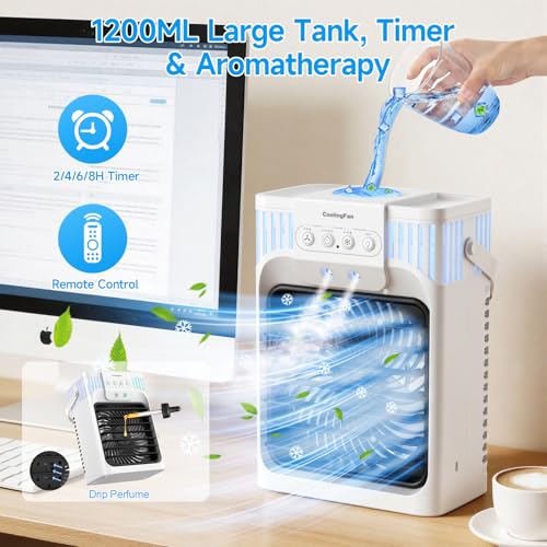 Portable Air Conditioner, 4-in-1 Evaporative Cooling Fan with 1200ml Tank