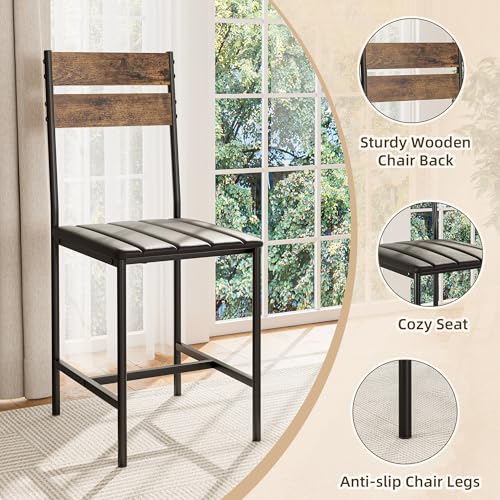 5-Piece Industrial Dining Table Set with 4 Upholstered Chairs, Rustic Brown