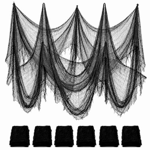 Black Halloween Creepy Cloth Decor - 6-Pack 72x30 Inch Spooky Gauze Fabric