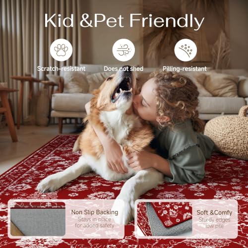 HUGEAR 4x6 Red Neutral Washable Area Rug Carpet for Living Room or Bedroom
