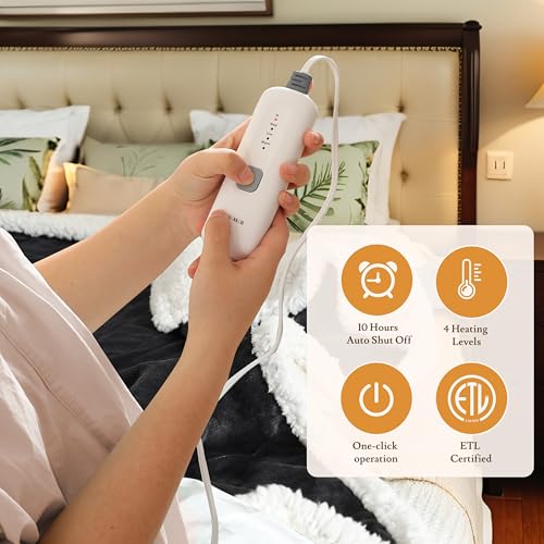 Electric Heated Blanket Twin Size 62"x84" - 4 Heating Levels, Auto-Off, Dark Gray