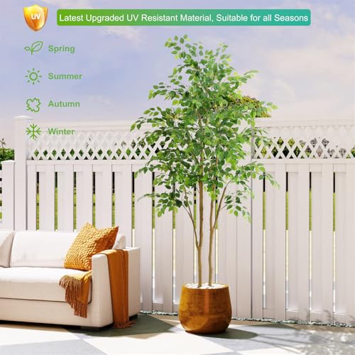 7ft UV Resistant Ficus Tree - Realistic Potted Faux Plant