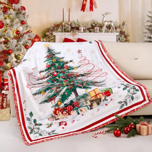 Green Xmas Tree Throw Blanket 60x80 in | Yersion Soft Flannel Fleece Christmas