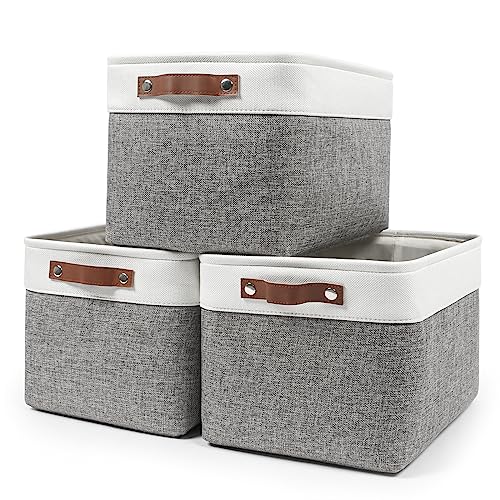 Large Fabric Storage Baskets 3 Pack for Shelves and Closets Grey
