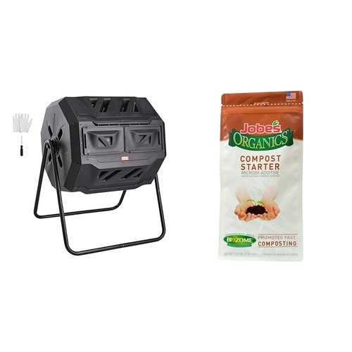 VEVOR 43-Gal Dual Chamber Compost Tumbler Bundle with Jobe's 4 lbs Organic Compost Starter