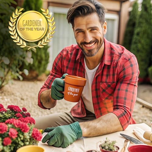 VELENTI Gardener Coffee Mug with Shovel Spoon - Funny Plant Pot Design, 320ml - Gift for Gardener, Mom, Dad, Nature Lover