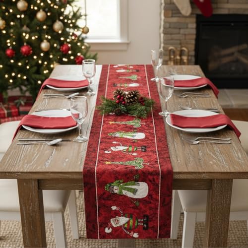 Tache Here Comes Santa Claus 13 x 90” Vintage Christmas Table Runner - Red Tapestry