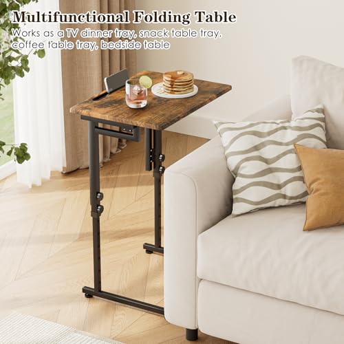 Adjustable C-Shaped Folding TV Tray Table - Portable Snack End Table