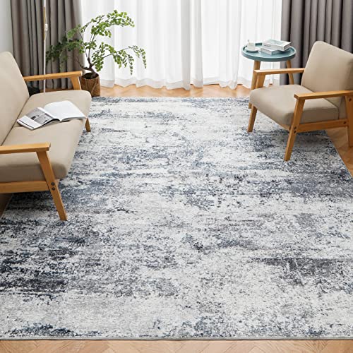 8x10 Washable Area Rug - Modern Abstract Non-Slip Low Pile (Blue Grey)