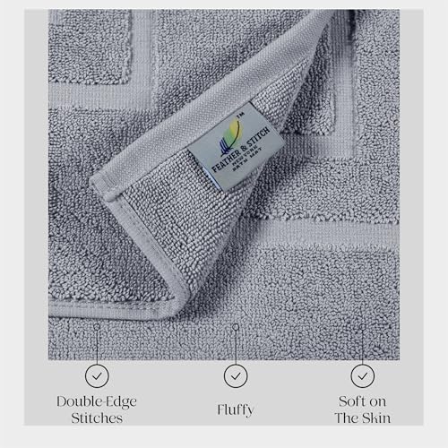 Feather & Stitch 2-Piece 100% Cotton Terry Bath Mat Set 30x21 Inch Grey