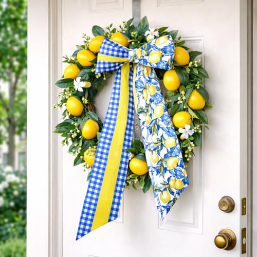 Lemon Wreath Sash for Front Door Summer Farmhouse Decor