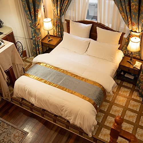 OSVINO Jacquard Bed Runner Scarf - Luxury Microfiber Bedding Protector, Golden